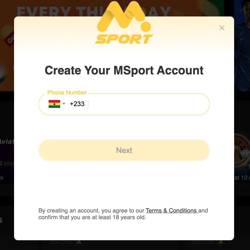Step-by-step guide for MSport Ghana account registration