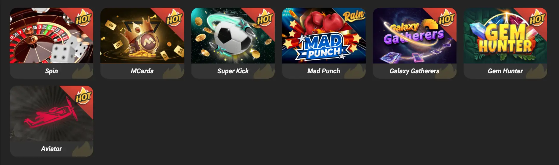 Selection of MSport Ghana casino games including slots and table games