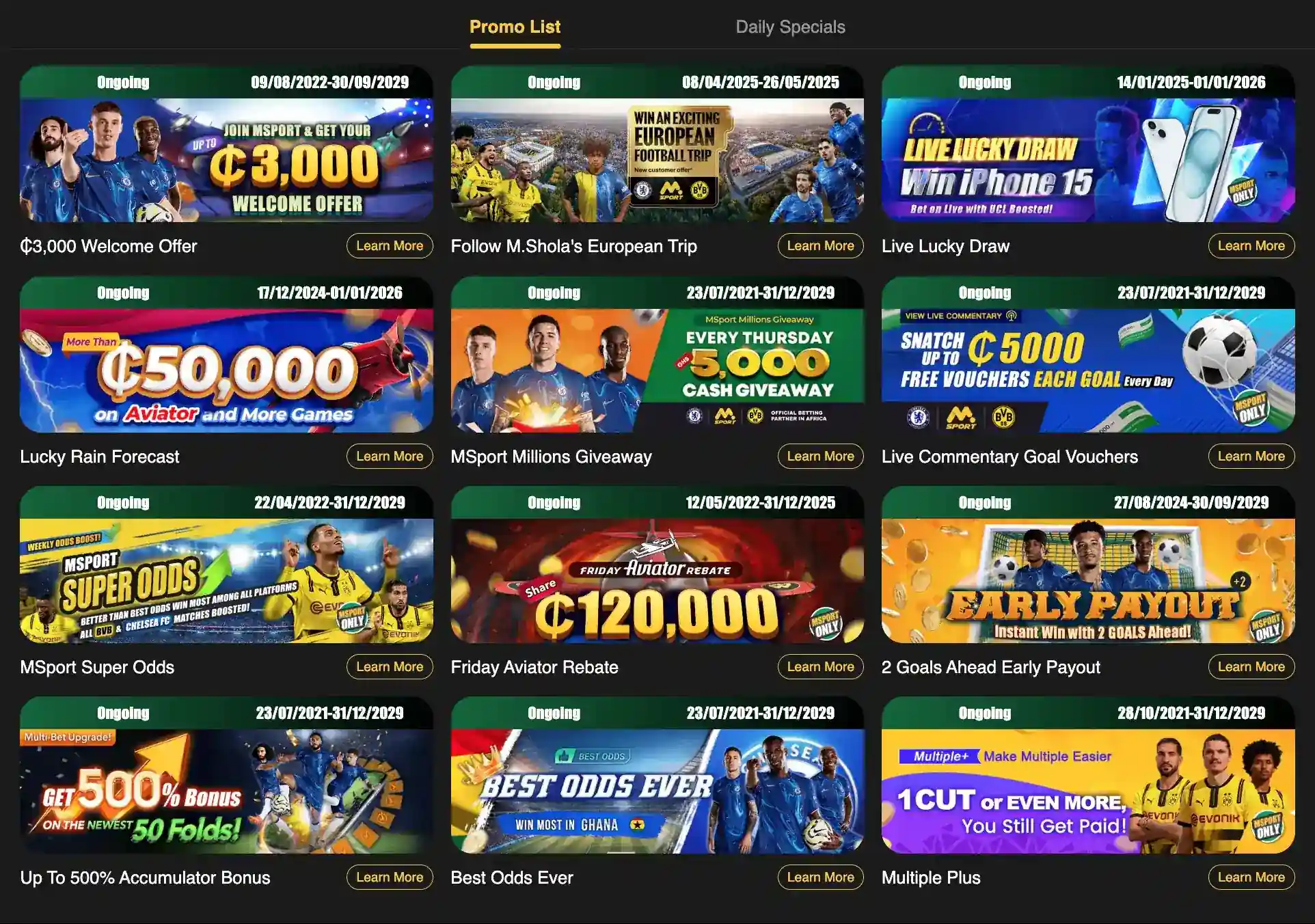 Promotional offers and bonuses available on MSport Ghana platform
